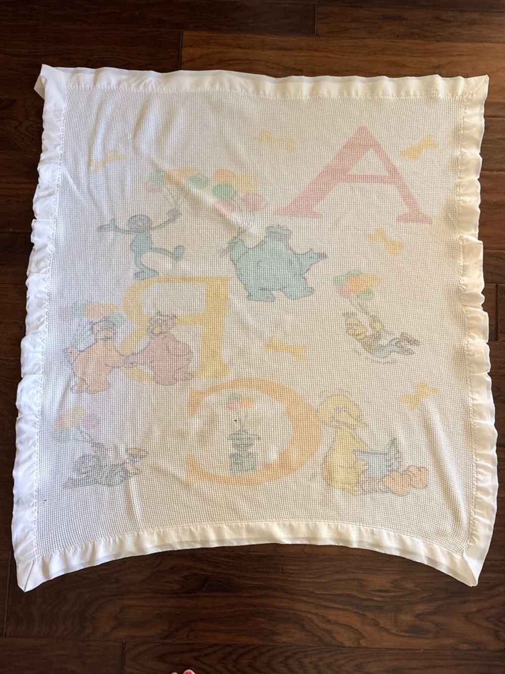 Vintage ABC Sesame Street Baby waffle weave Blanket - no tag- satin border- - Picture 15 of 16